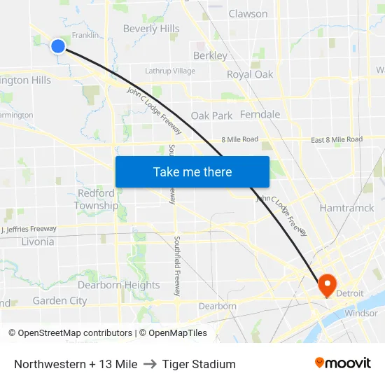 Northwestern @ 13 Mile to Tiger Stadium map