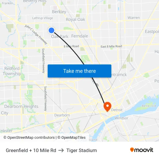 Greenfield @ 10 Mile to Tiger Stadium map