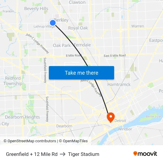 Greenfield @ 12 Mile to Tiger Stadium map