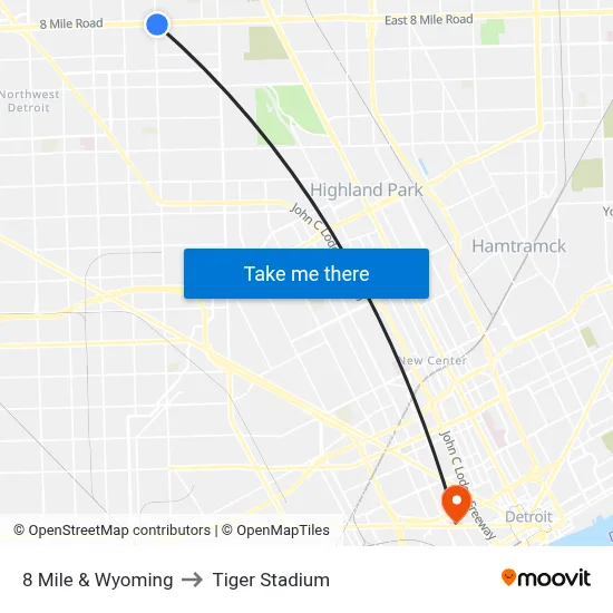 8 Mile & Wyoming to Tiger Stadium map