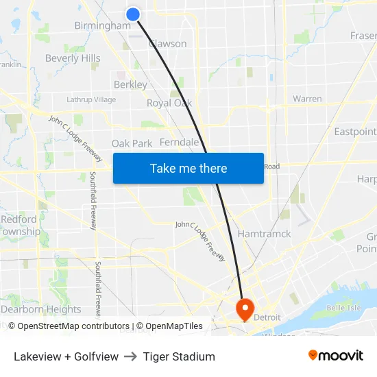 Lakeview + Golfview to Tiger Stadium map