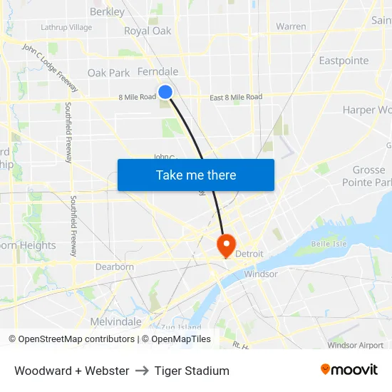 Woodward & Webster to Tiger Stadium map