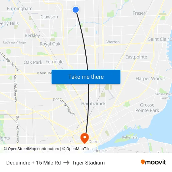 Dequindre @ 15 Mile to Tiger Stadium map