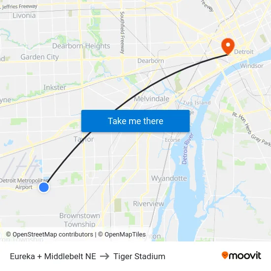 Eureka + Middlebelt NE to Tiger Stadium map
