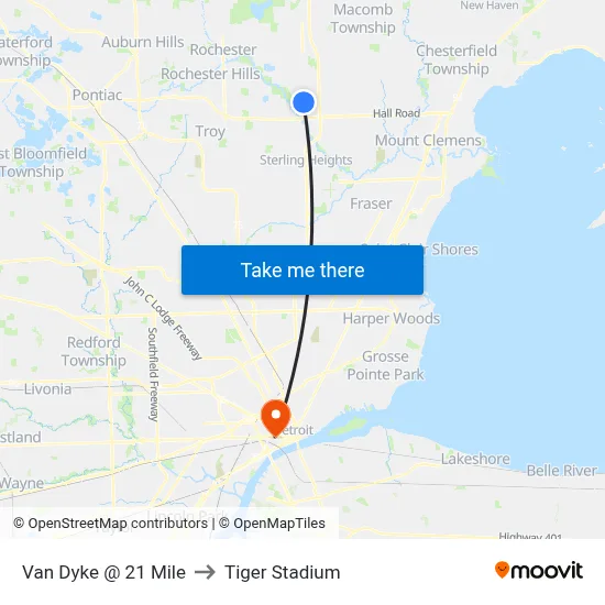 Van Dyke @ 21 Mile to Tiger Stadium map