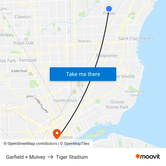 Garfield + Mulvey to Tiger Stadium map