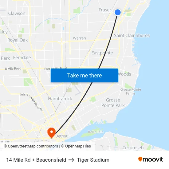 14 Mile & Beaconsfield to Tiger Stadium map