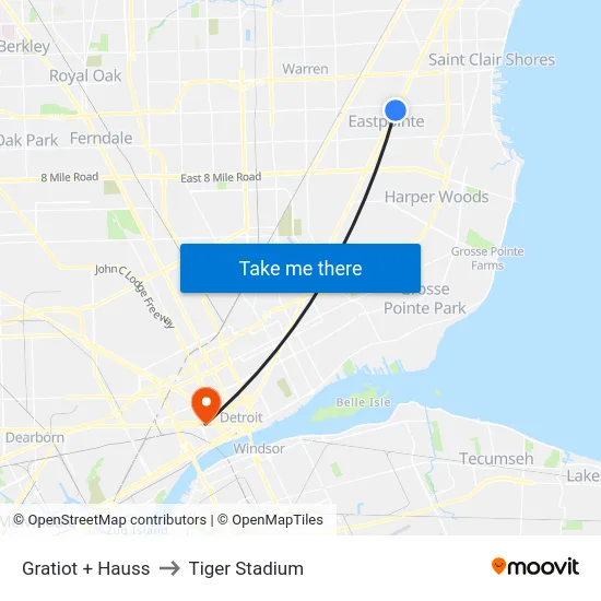 Gratiot & Hauss to Tiger Stadium map
