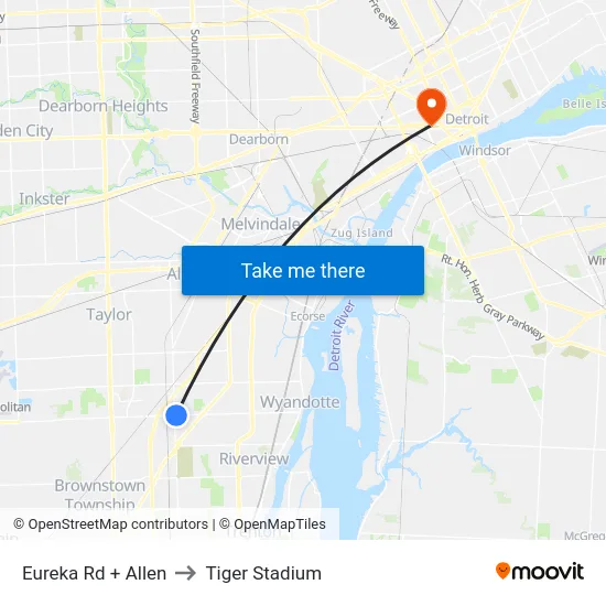 Eureka & Allen to Tiger Stadium map