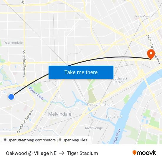 Oakwood @ Village NE to Tiger Stadium map