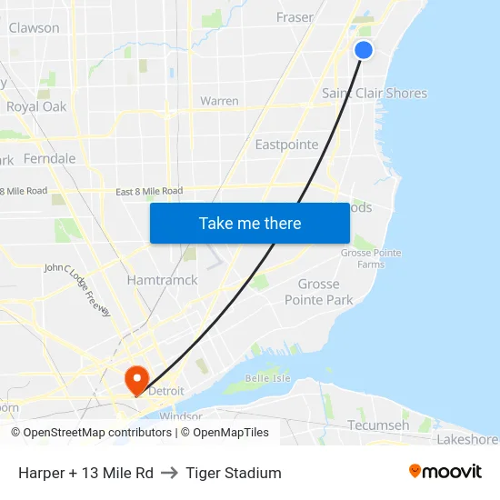 Harper @ 13 Mile to Tiger Stadium map