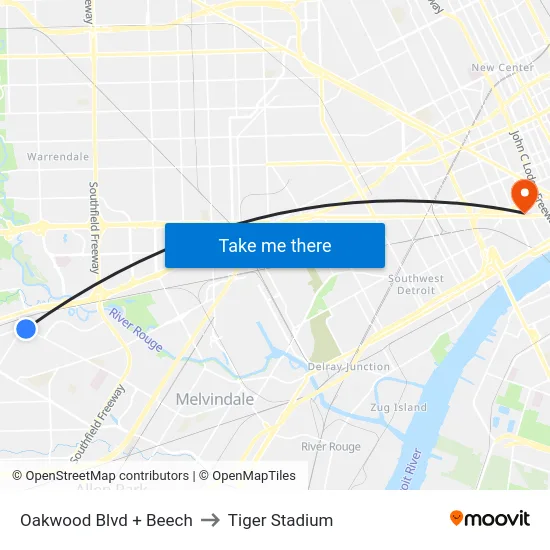 Oakwood Boulevard & Beech to Tiger Stadium map