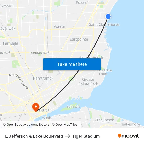 E Jefferson & Lake Boulevard to Tiger Stadium map