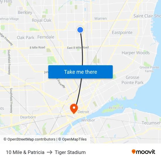 10 Mile & Patricia to Tiger Stadium map