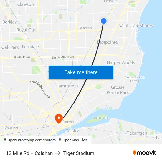 12 Mile & Calahan to Tiger Stadium map