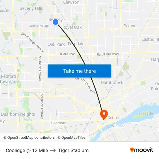 Coolidge @ 12 Mile to Tiger Stadium map