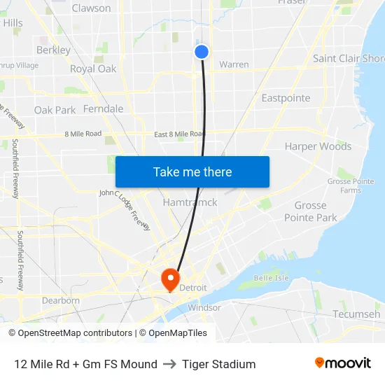 12 Mile & Gm Farside Mound to Tiger Stadium map