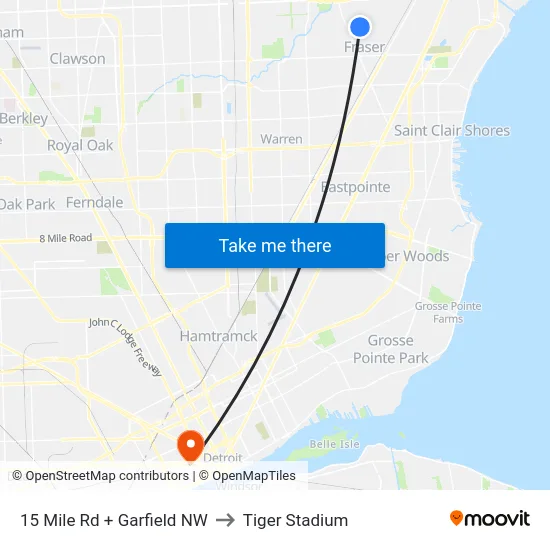 15 Mile & Garfield NW to Tiger Stadium map