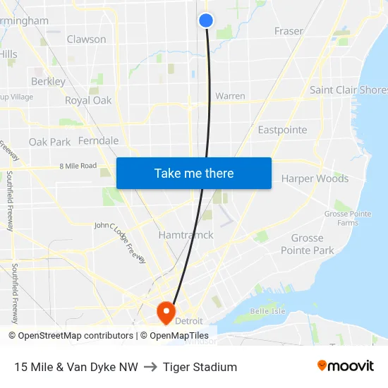 15 Mile & Van Dyke NW to Tiger Stadium map