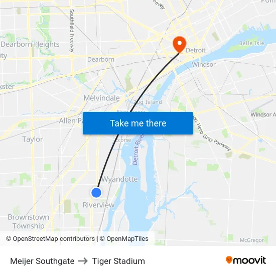 Meijer Southgate to Tiger Stadium map