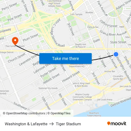 Washington & Lafayette to Tiger Stadium map