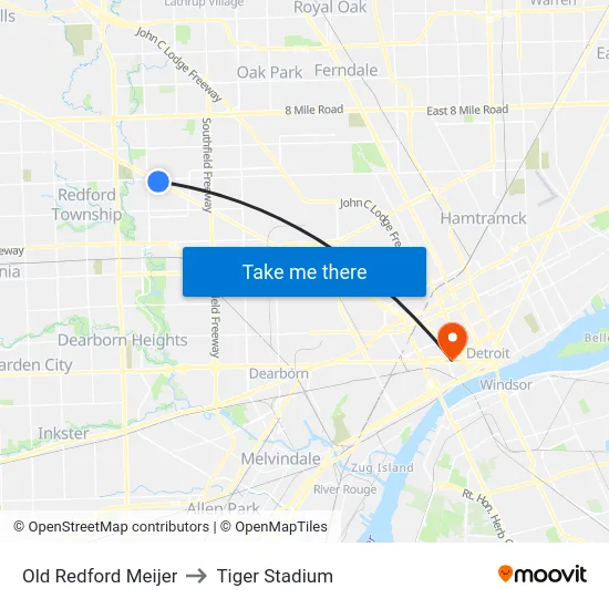 Old Redford Meijer to Tiger Stadium map