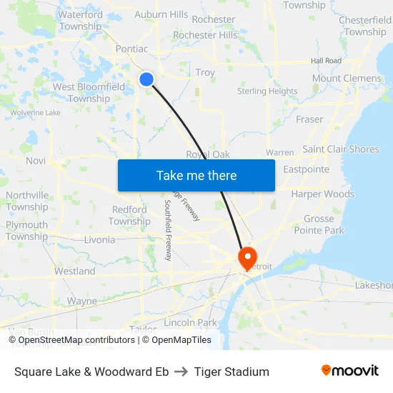 Square Lake & Woodward Eb to Tiger Stadium map