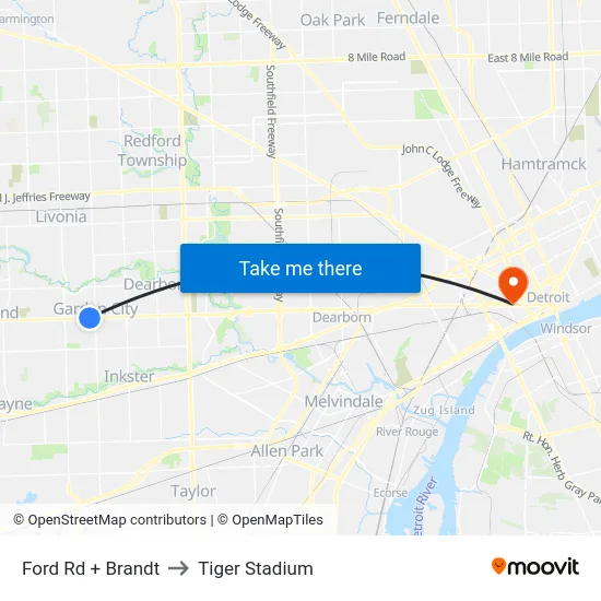 Ford & Brandt to Tiger Stadium map
