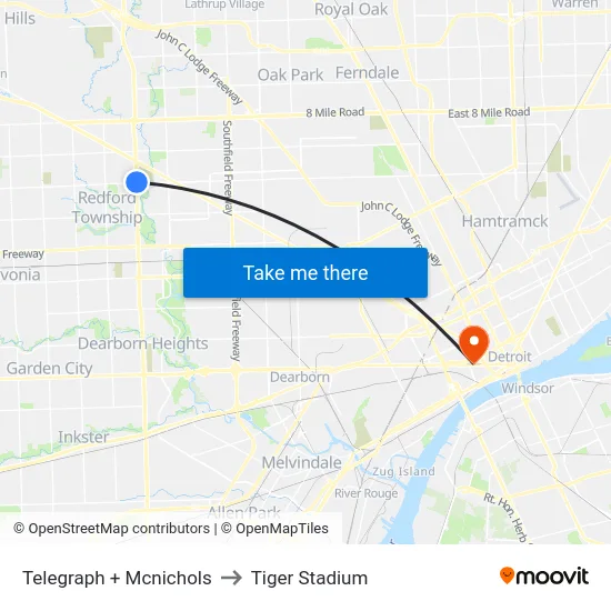 Telegraph + Mcnichols to Tiger Stadium map