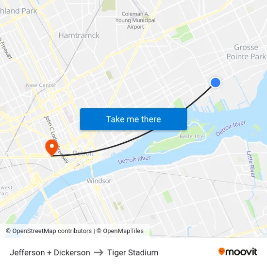Jefferson + Dickerson to Tiger Stadium map