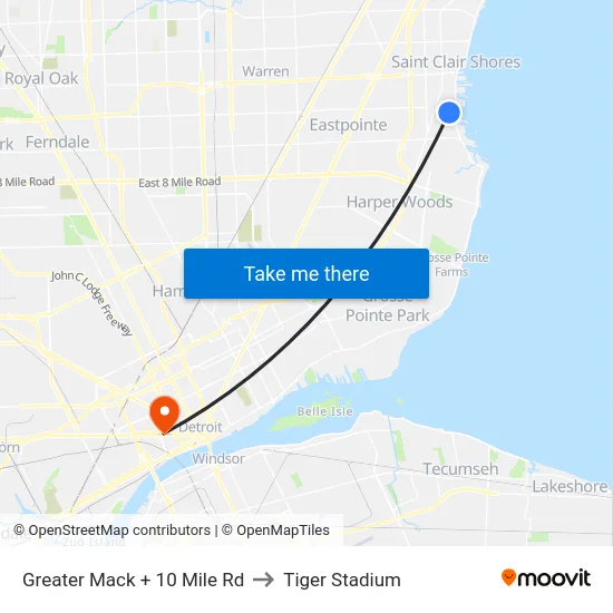 Greater Mack @ 10 Mile to Tiger Stadium map