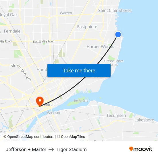 Jefferson + Marter to Tiger Stadium map