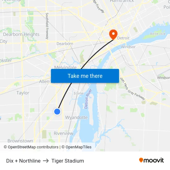 Dix + Northline to Tiger Stadium map