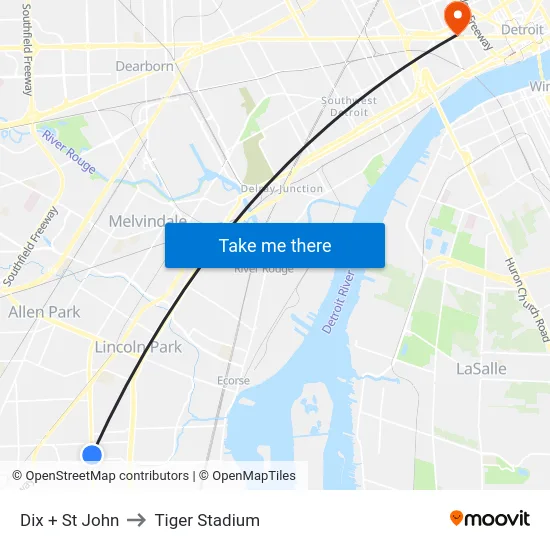 Dix + St John to Tiger Stadium map