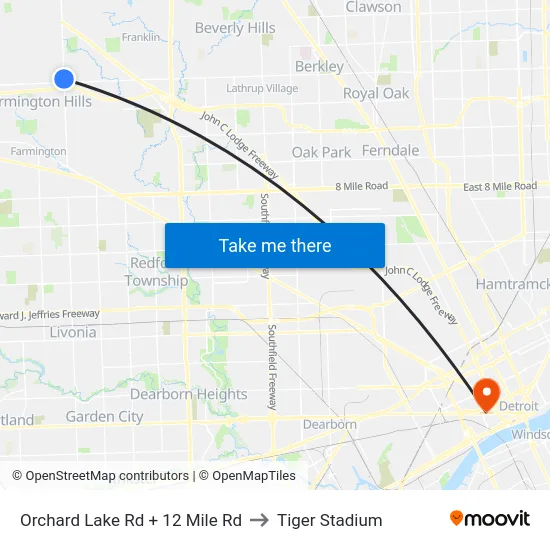 Orchard Lake @ 12 Mile to Tiger Stadium map