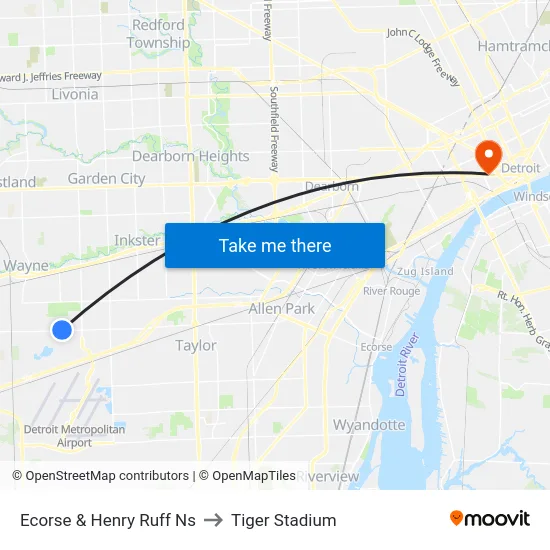 Ecorse & Henry Ruff Ns to Tiger Stadium map