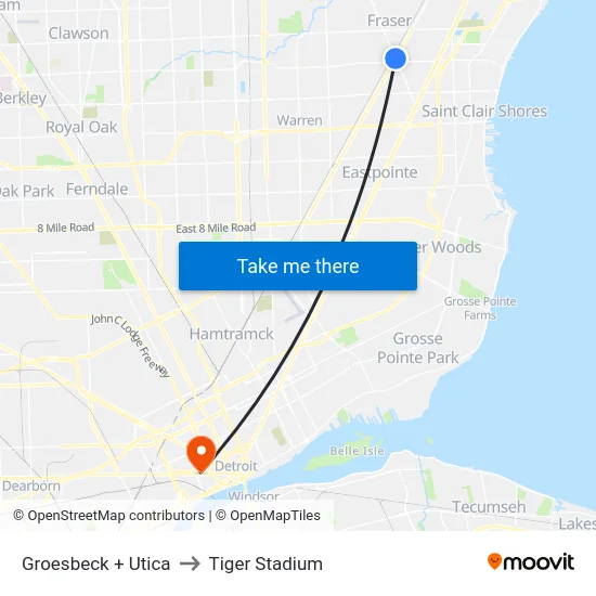 Groesbeck + Utica to Tiger Stadium map