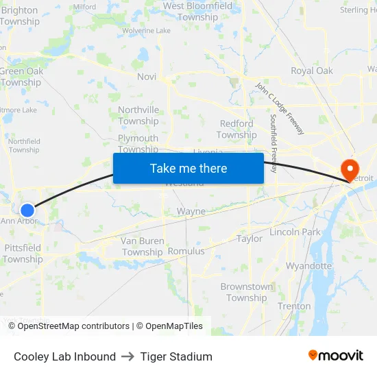 Cooley Lab Inbound to Tiger Stadium map