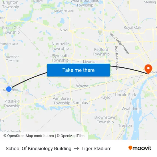 School Of Kinesiology Building to Tiger Stadium map