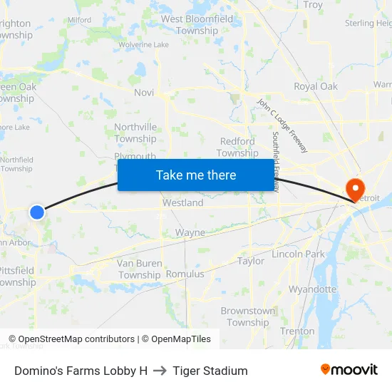 Domino's Farms Lobby H to Tiger Stadium map