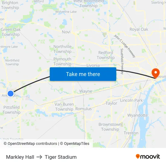 Markley Hall to Tiger Stadium map