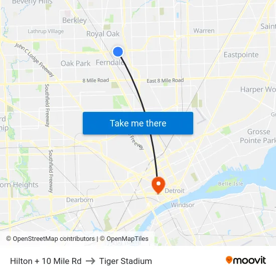 Hilton @ 10 Mile to Tiger Stadium map