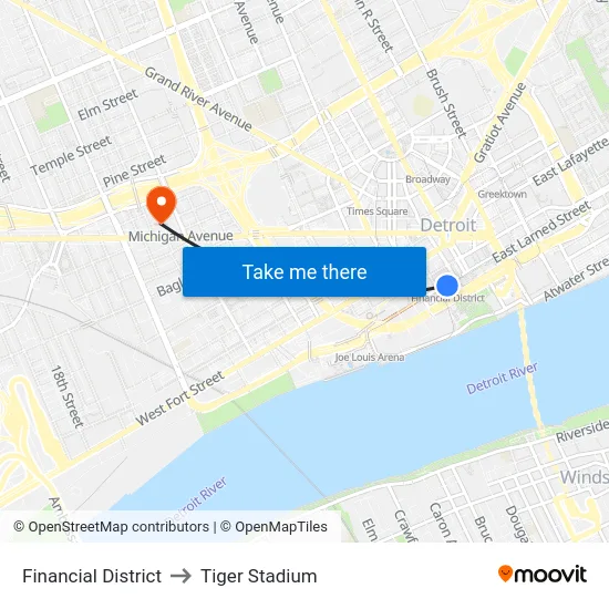 Financial District to Tiger Stadium map