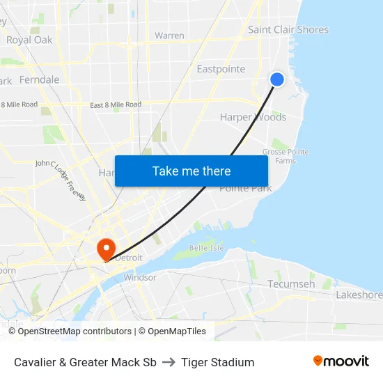 Cavalier & Greater Mack Sb to Tiger Stadium map