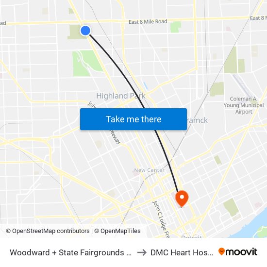 Woodward + State Fairgrounds Pickup to DMC Heart Hospital map