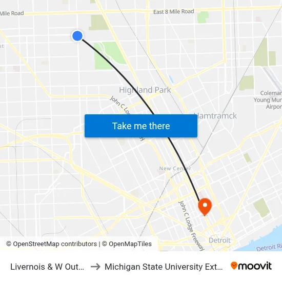 Livernois & W Outer Dr to Michigan State University Extension map