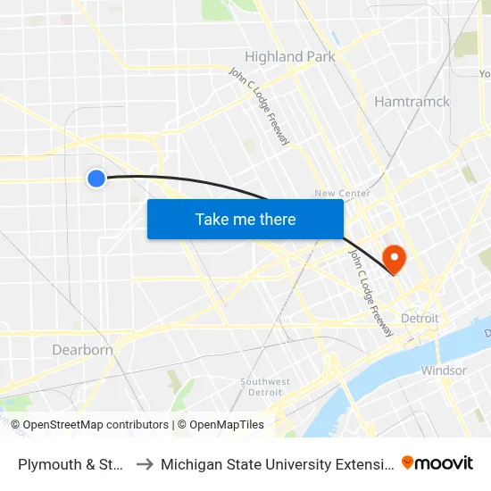 Plymouth & Steel to Michigan State University Extension map