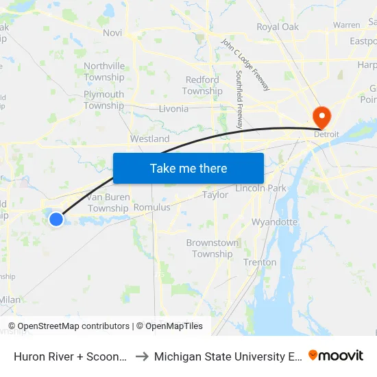 Huron River + Scooner Cove to Michigan State University Extension map