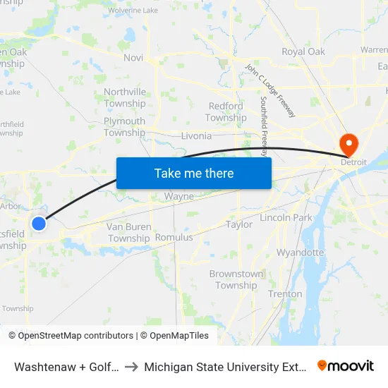 Washtenaw + Golfside to Michigan State University Extension map