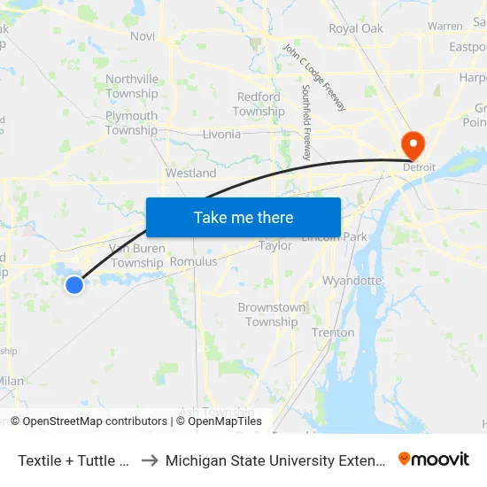 Textile + Tuttle Hill to Michigan State University Extension map